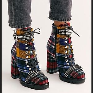 Jeffery Campbell plaid studded boots